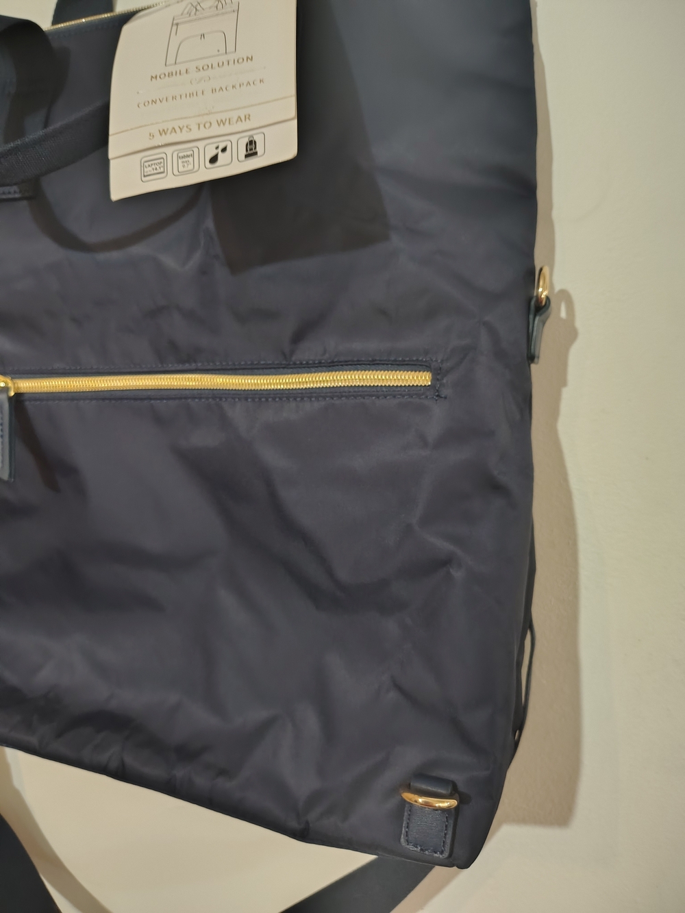 Samsonite Navy Convertible Backpack Tote with Gold Hardware 5 Ways to wear - Picture 4 of 9